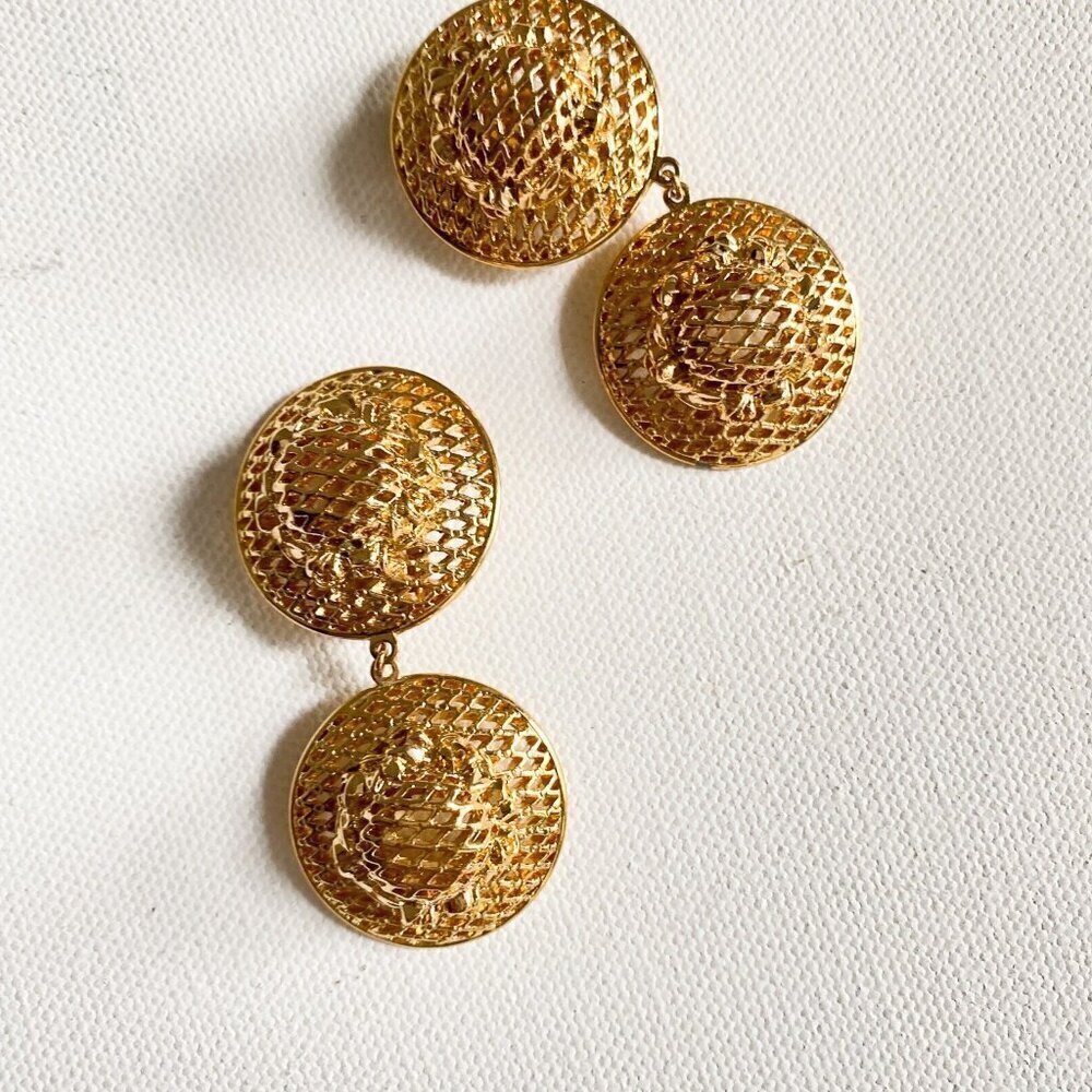Vintage Nina Ricci Gold Tone Braided Woven Chunky Clip on Earrings